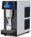 Rugged Commercial Nugget Ice Maker Slings 100 Lbs Of Smooth Chewable Pellets Daily With 12 Lb Storage Tub front view with ice
