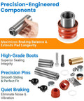 Components of 2 Pack Caliper Guide Pin Kit For Bendix ADB22X Brake Systems Replacement shown, including metal pins and rubber boots.