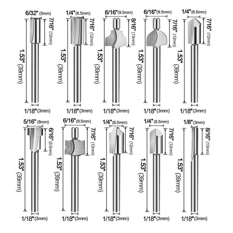 Get These 10 Pcs HSS Rotary Router Bits For Woodworking And Carving! Sizes include 1/8 to 6/32 for various engraving tasks.