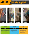 Image showing sanding on wood, metal, drywall, and paint with Beast Pro Grade Oscillating Tool Sanding Pad Kit for versatile applications.
