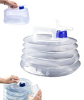 Collapsible Water Container With Spigot For Camping And Travel Foldable Water Jug showing spigot, handle, and pouring action