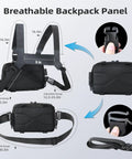 Water Resistant Outdoor Chest Bag For Men With Lightweight Tactical Design and Quick Access Pockets, Black Camo, front and side views