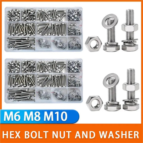 All In One Hex Bolts Nuts And Washers Kit In 304 Stainless Steel M6 M8 M10 Assorted Sizes For Heavy Duty Fastening DIY Projects Auto Repairs Home Improvement And Outdoor Gear, M6-M10