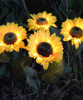 Upgraded 4 Flower Solar Sunflowers With Fairy Light Petals For Yard Decor glowing warmly in the dark