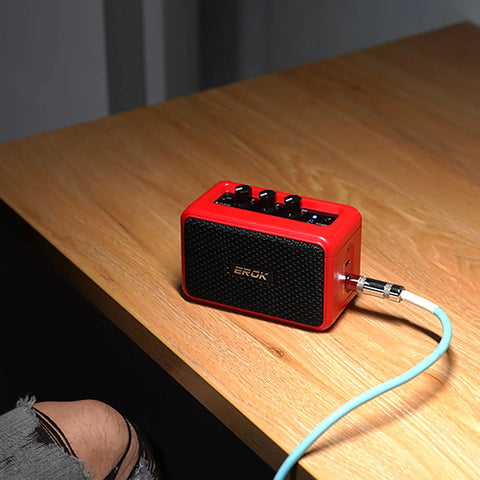 Mini 5W Electric Guitar Practice Amp With Clean And Overdrive Modes, Bluetooth Streaming, Headphone Jack, Red Portable Indoor Amp