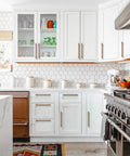 Modern kitchen with Gold Brushed Champagne Bronze Cabinet Handles Set Of Ten Five And One Sixteenth Inch Center To Center.