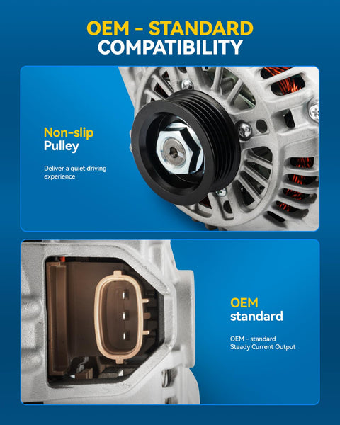 Close-up view of the 90 Amp Alternator Replacement For Subaru And Saab Direct Fit Easy Install Reliable Beefed Up Power Fits Outback 2000 To 2004