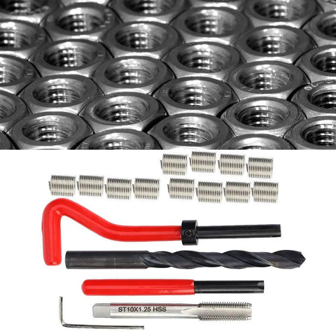 M10x1.25 Stainless Steel Rethreading Tap Set All-In-One 17-Piece Thread Repair Kit with tools and inserts for auto DIY projects