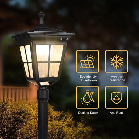 Solar Post Light Dusk To Dawn Outdoor Lamp With Pole for yard and patio, weather resistant, warm white LED glowing