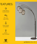 Maui Arc Floor Lamp With Three Movable Shades And Adjustable Height, Perfect Lighting For Bedroom And Living Room, Antique Bronze Finish