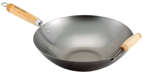Go-To 14-Inch Carbon Steel Wok With Bamboo Handle For Stir Frying, Sauteing, Steaming, Braising And Deep Frying, Durable Fast Heating Pan
