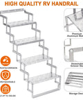 Aluminum RV Step Ladder With 4 Steps, 18-Inch Wide Outdoor Camper Stairs, Anti-Slip Surface, Portable Travel Trailer Stair Access, Durable Silver Finish, Lightweight And Built Tough For Real Outdoor Use, Corrosion-Resistant Build For Easy Storage, folded scissor stair
