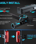 USB C Rechargeable Bike Light Set Front Headlight And Rear Taillight With 9 Modes installation on bike handlebar and seat post