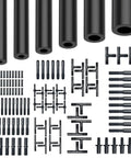 Six Piece Five Foot Silicone Vacuum Hose Kit With Six Diameters From One Eighth To Three Eighth Inch And One Hundred Thirteen Nylon Connectors For Automotive, Marine, And Industrial Vacuum Line, Turbo, Cooling, And HVAC Tubing displayed with hoses and connectors.