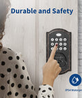 Person using WiFi Smart Deadbolt With Keyless Entry And Remote Unlock No Key Needed Easy Install Electronic Door Lock Voice Control