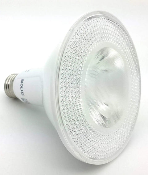 Close-up of a single bulb from the 4 Pack PAR38 LED Light Bulbs 90 CRI 12W Equal 100 To 120W Replacement Soft White 3000K Dimmable Flood Lights