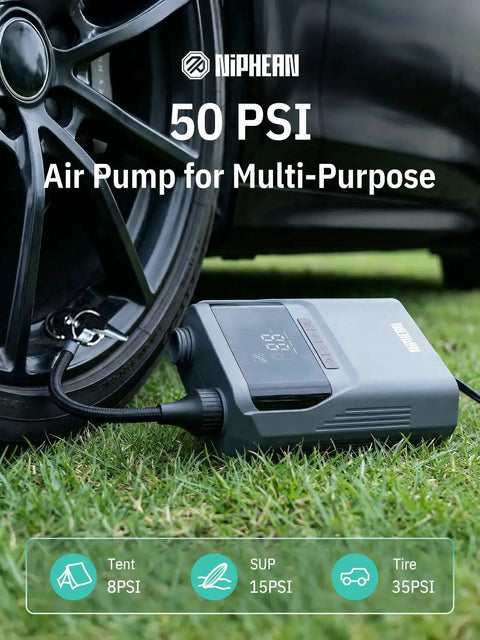 Electric Paddle Board Pump With Automatic Dual Stage Inflation Deflation 50 PSI 12V Car Outlet Fast SUP Inflator on grass