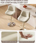 Adjustable Swivel Faux Leather Bar Stools Set Of 2, 26-34 Inch Counter Height Chairs With Footrests For Your Home Bar Vibe, Kitchen Island, Dining Room, Beige Finish; top view showing curved footrests and beige PU leather upholstery.