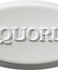 White oval tag with "QUORUM" embossed in the center