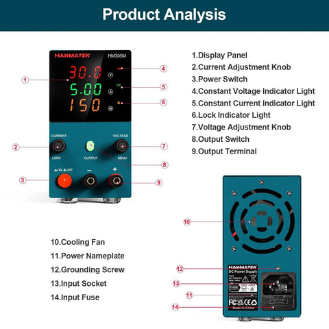 DC Power Supply 0-30V 0-5A HM305M Mini Variable Switching Digital Bench Power Supply With Encoder Control product analysis