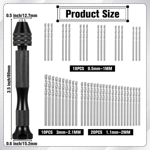 Real Deal Hand Drill Bits Set With Pin Vise Featuring 59 Pieces Of Micro Twist Drills and Tungsten Carbide PCB Mini Bits for precise drilling.