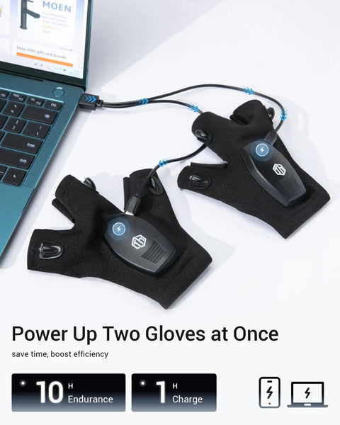 Rechargeable Flashlight Gloves For Men Ultra Bright 3-Finger LED Waterproof Finger Lights For Camping Fishing And DIY Repairs charging