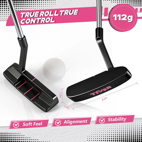 Left Handed Women Golf Clubs Set 7 Piece Complete Deluxe Kit With Driver Hybrid Irons Sand Wedge Putter Stand Bag Pink for Beginners
