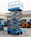 Heavy Duty Electric Hydraulic Scissor Lift Table Mobile Industrial Cargo Platform 16 Feet adjustable with raised platform.