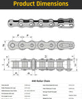 Product dimensions for 40 Roller Chain 10 Ft With Two Free Connecting Links And Two Tie Rod Chain Hardware for gate openers and bikes.