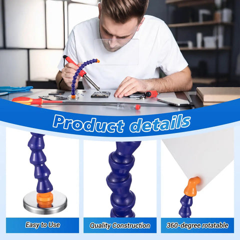 Man using Two Pack Quick Install Magnetic Base Shield Kit With Adjustable Arm for precise soldering.