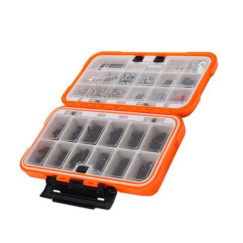 Universal 537 Piece RC Screw Kit With Stainless Steel Hardware For One Eighth One Tenth One Twelfth One Sixteenth Scale RC Cars Trucks And Crawlers M3 M4 screws in orange storage case