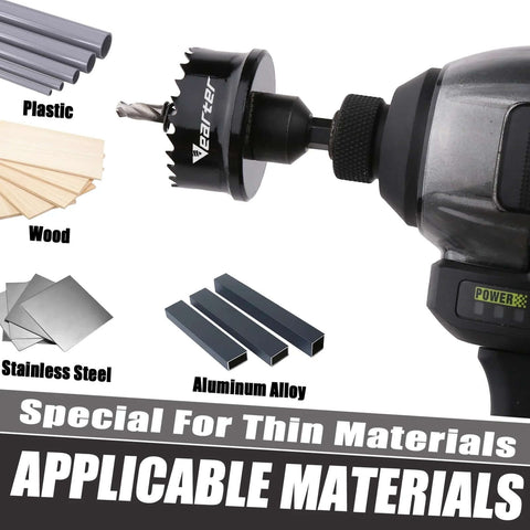 Vearter bi-metal hole saw kit, 3 pc set, 7/8 to 1-3/8 in, with arbors, for wood and metal, black