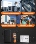 Refrigerant Leak Detector For HVAC With Halogen Ionization Sensor, Detects R134a CFCs HCFCs HFCs, Fast Response And High Sensitivity, 3 Sensitivity Levels, Built In Fan For Negative Pressure, Pro Grade Orange, with case and manual