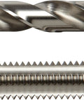 Close-up of metal tap and drill from HT18 Jobber Drill And Plug Hand Tap Set Fractional 18 Piece Kit For Metalworking Pro Grade Durable Hand Tools
