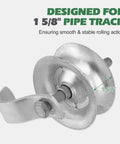 Close-up of galvanized steel sliding gate roller for 1 5/8" pipe track, highlighting 5 inch size, smooth operation design.