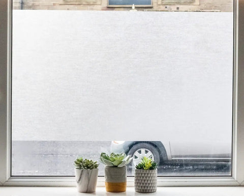 Privacy Glass Window Film Reusable Static Cling For Windows Doors Showers And Glass Surfaces 26 By 59 Inch Roll installed on window