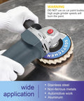 Person using Wool Flap Polishing Disc For Angle Grinder Four And A Half Inch By Seven Eighths Inch Arbor High Density Wool Polishing Wheel For Metal Aluminum Stainless Steel Stone Mirror Finish Pack Of Five on metal surface.