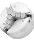 Top Shelf Zinc Alloy Three Jaw Micro Lathe Chuck Featuring Dual Locking Rods For Mini Metal Lathes Quick Setup Clamp Accessory, view from top.
