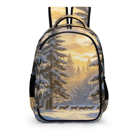 Winter Icicle Deer Woodland Printed Unisex Backpack With Large Capacity, durable polyester and smooth zipper