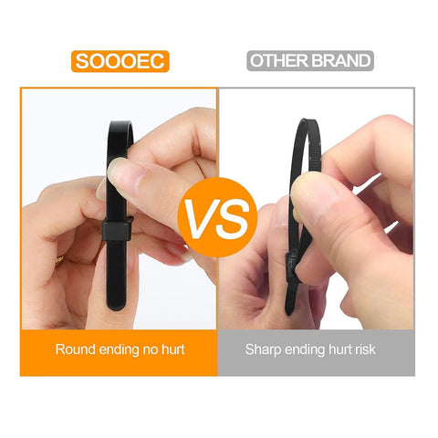 100 Pack Reusable Zip Ties 8 Inch Heavy Duty Outdoor UV Resistant Releasable 60 Lb Black Cable Ties round end comparison