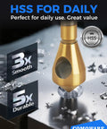 Heavy Duty Titanium Coated HSS Countersink Drill Bit Set for Wood and Metal on metallic surface, showing durability and smoothness.