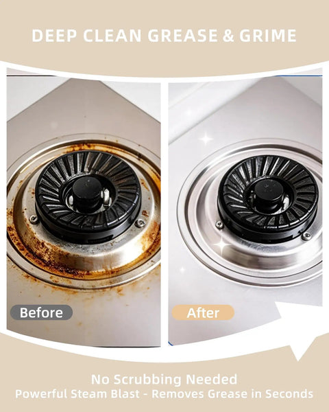 Before and after cleaning of a stove burner using the Grab This Bad Boy Of A Handheld Steam Cleaner For Home!