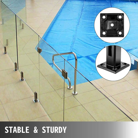 Glass Railing Clamp Spigots Kit For Balcony Deck Garden Handrail Black 304 Stainless Steel Fits Glass Three Tenths Of An Inch Thick No Drill Easy Install Pack Of 10 shown installed by a pool