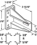 Dimensions of drawer side track brackets in white nylon for side mounted drawer slides, shows size and compatibility details.