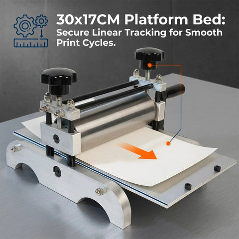 Beefy Heavy Duty Steel Roller Frame Assembly For Printmaking Machines Includes Manual Etching Press Lever Desktop Flatbed Printing Components Plate Holder And Linoleum Studio Artwork Accessory, 30x17cm platform bed
