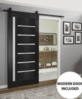 Quadro 4088 Barn Door Kit 42 By 96 Inches Black Matte Solid MDF Core Sliding Interior Door Slab with 6.6 Foot Rail Installed