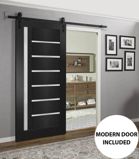 Quadro 4088 Barn Door Kit 42 By 96 Inches Black Matte Solid MDF Core Sliding Interior Door Slab with 6.6 Foot Rail Installed