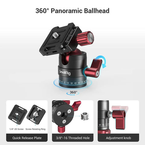 360 Degree Panoramic Ball Head With 1/4 Inch Quick Shoe Plate, smooth pan dial, for tripod, monopod, supports DSLR cameras up to 5 Kg