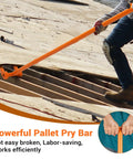 Beefy 48 Inch Decking Pry Bar And Pallet Buster With 110 Degree Head Heavy Duty Carbon Steel Demolition Tool For Deck Boards Pallets And Standing Hardwood Pry Lift And Demolish With Less Back And Knee Strain Orange, used to lift deck boards