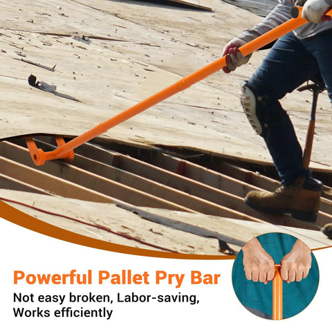 Beefy 48 Inch Decking Pry Bar And Pallet Buster With 110 Degree Head Heavy Duty Carbon Steel Demolition Tool For Deck Boards Pallets And Standing Hardwood Pry Lift And Demolish With Less Back And Knee Strain Orange, used to lift deck boards